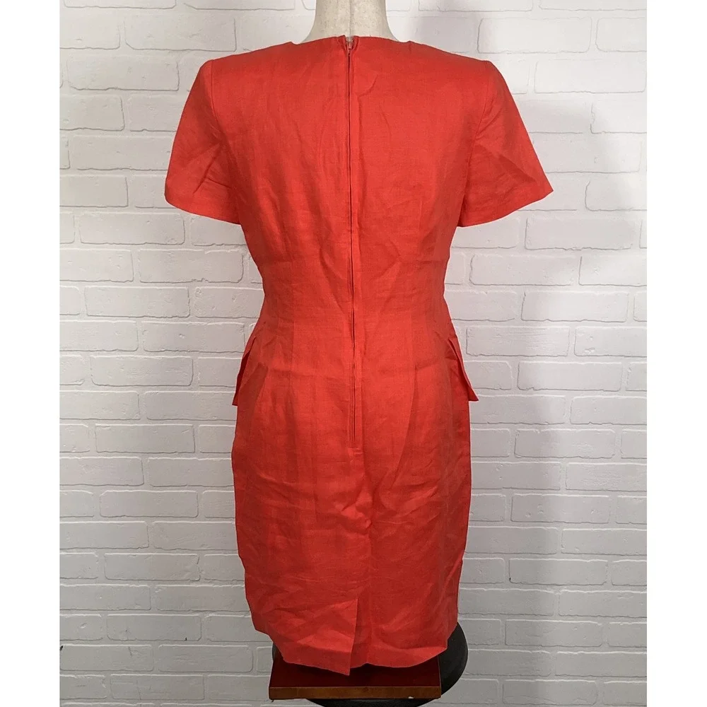 Donna Morgan Maggy Dress Women 8 Orange Linen‎ Beaded Toggle Peplum Midi USA